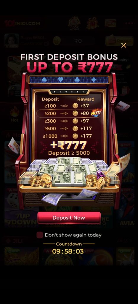 IN101 Game first deposit bonus offer
